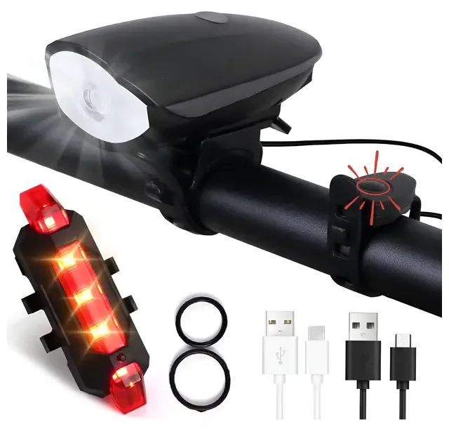Kit Farol Buzina E Lanterna Bike Recarregável Bicicleta